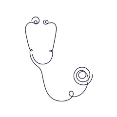Stethoscope. Continuous art line sign Medical tool