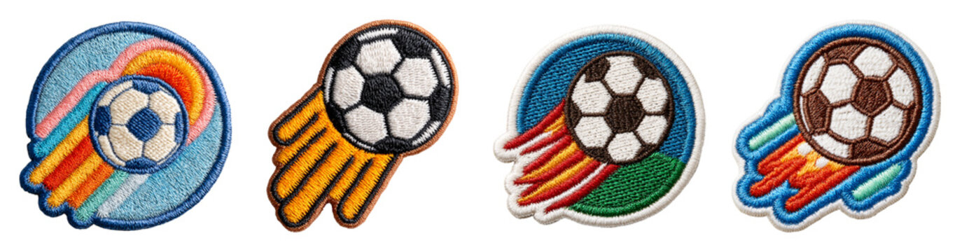Colorful soccer patches featuring soccer balls and dynamic designs represent fun back to school theme