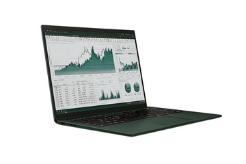 Laptop screen displaying financial charts and graphs.
