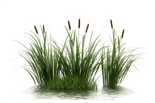  cattails and grass water edge isolated on white background PNG, AI GENERATED