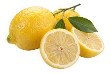 Fresh Lemons with Slices and Zest Texture Isolated on Transparent Background