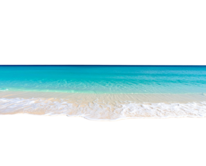 Idyllic Tropical Beach with Soft White Sand and Gentle Turquoise Waves, Clear Horizon, Transparent Background