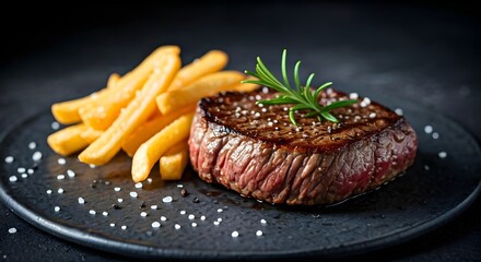 Homemade Rosemary Steak and French Fries with Salt