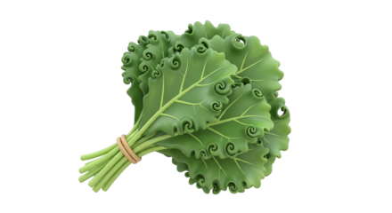 Stylized bunch of organic collard greens tied with twine are displayed against a black backdrop.