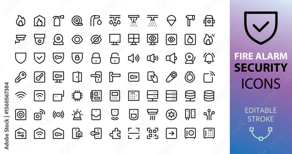 Poster fire alarm and security systems ui icons for website and app.