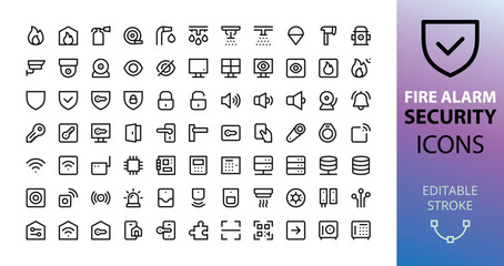 Fire alarm and security systems UI icons for website and app.