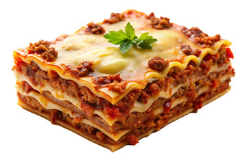 Slice of Baked Lasagna with Minced Meat and Cheese Isolated on Transparent Background