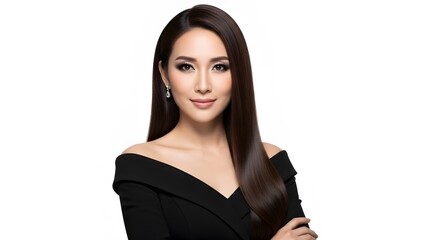 Stunning Portrait of a Woman with Long Dark Hair and Elegant Makeup