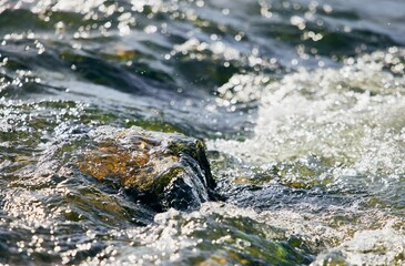 Rock in sparkling river