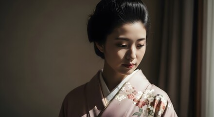 Elegant Woman in Traditional Japanese Kimono A Portrait of Grace and Serenity