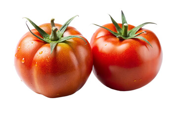 Fresh Red Tomato with Green Stem and Halved Slice Isolated on Transparent Background