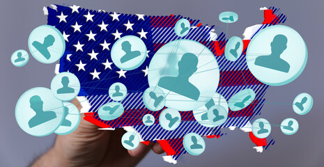 Obraz premium Visual representation of a nationwide network. Ideal for business, technology, and social media.