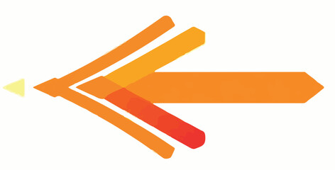 
A dynamic abstract design resembling an arrow or a fanned shape, with overlapping segments in a gradient of yellow, orange, and red, pointing to the right.