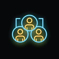 Neon sign representing a group of three people connected, symbolizing teamwork and collaboration