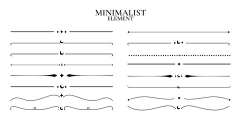 Minimal divider with sparkles, set of borders and retro decorations, dividers, line drawings. Vector illustrations.