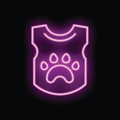 Glowing neon sign showing a dog shirt with a paw print on it