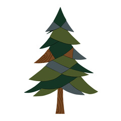 Obraz premium Fir tree with layered green and gray foliage in rustic alpine vector style