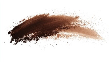 A dark brown cosmetic product smear on white background.  A textured, streaked application, showing pigment dispersion