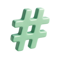 Fototapeta premium A mint green hashtag symbol, isolated on transparent background