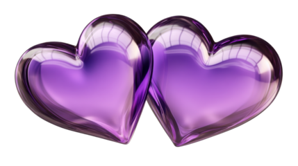 Two purple heart 3D render icon isolated on white background

