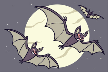 Creepy Bats and Moon Clipart Design
