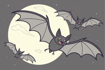 Creepy Bats and Moon Clipart Design
