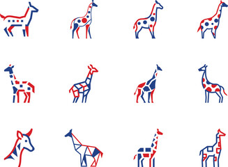 A collection of twelve animal outlines displays a patriotic color scheme, featured on a transparent backdrop