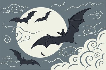 Haunted Sky – Bat Shadows & Moon Clipart
