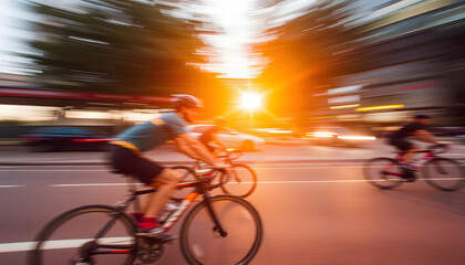 Cyclists, motion blur. White tone