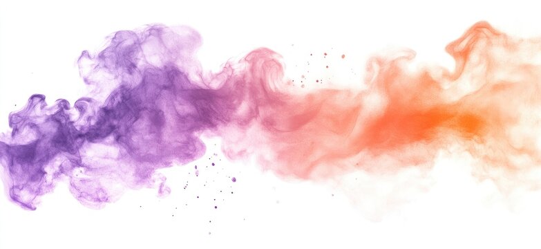 Abstract swirling colors in gradient hues of purple and orange against white background