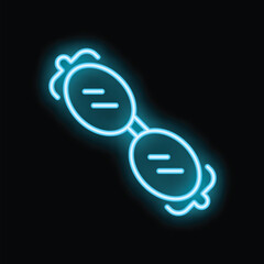 Vibrant blue neon sign depicting a pair of retro round glasses is set against a dark background, creating a striking visual