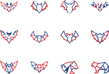Collection features twelve stylized red and blue bat and bear icons on a white background