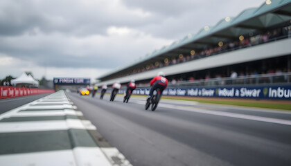 Finish line racing background, blurry foreground. White tone