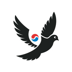 Oriental Turtle Dove Korea Flag Silhouette