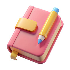 Pink notebook with yellow pencil icon isolated on transparent background