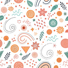 Naklejka premium Whimsical Floral and Geometric Seamless Pattern Design