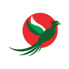 Green Pheasant With Japan Flag Silhouette