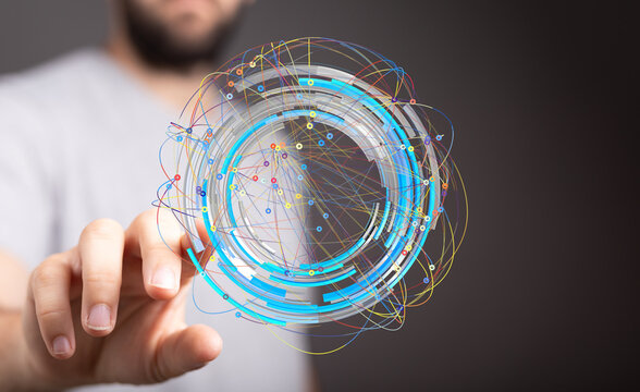 Abstract technology background. Futuristic digital network concept. Global connections and data flow visualization.