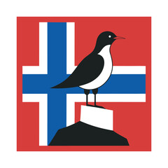 Dipper Bird With Norway Flag Silhouette
