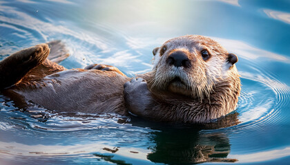 adorable sea otter floating on its back a stunning wildlife illustration