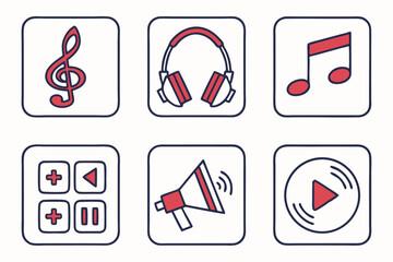 Set of 16 Music Icons Note Headphones Volume