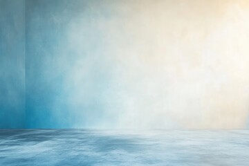 Empty studio room with muted color gradient walls and smooth concrete floor