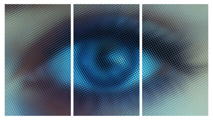 Paints, Transparent Background with an Eye, Three Tiles, Unique Glass Texture, Exclusive, Reflection
