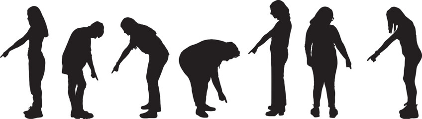 Vector; silhouette of a group of women pointing their fingers at the ground