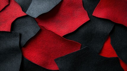 Abstract texture of red and black felt pieces.