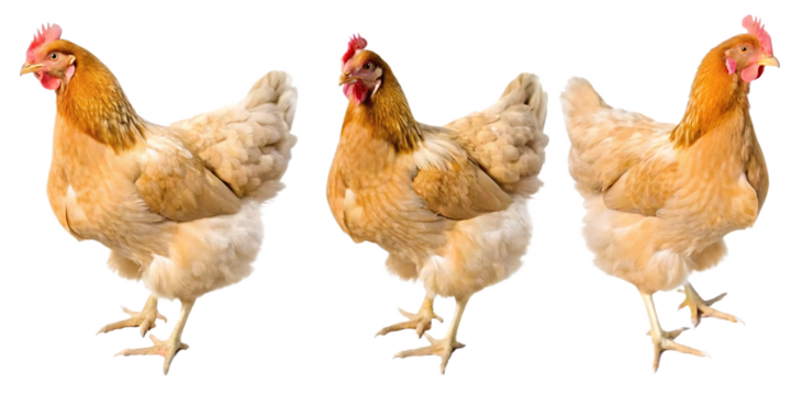 Three chickens isolated on white background isolated on a transparent background
