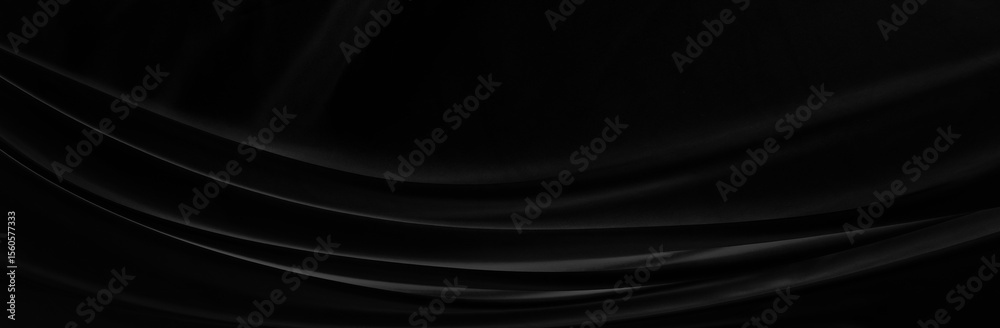 Aufkleber Black gray satin dark fabric texture luxurious shiny that is abstract silk cloth panorama background with patterns soft waves blur beautiful.