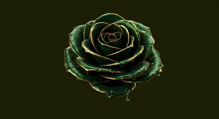 Luxurious Emerald Green Rose with Gold Accents Dripping with Jewels
