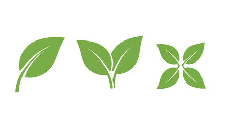 Fototapeta premium Three green leaf icons isolated on white background, representing nature, organic growth, and environmental consciousness