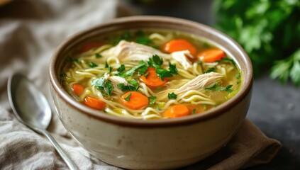 Bowl of chicken noodle soup